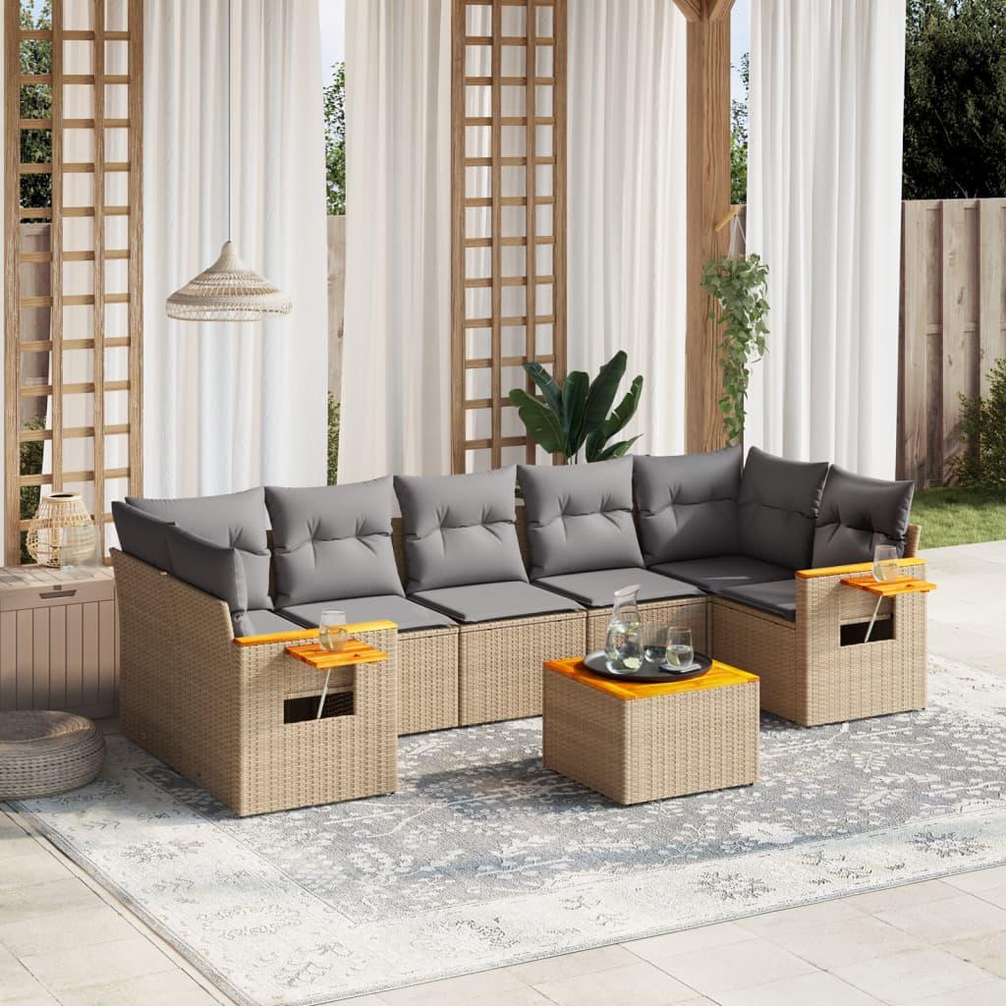 VIDAXL Salon de jardin avec coussins 8 pcs beige resine tressee