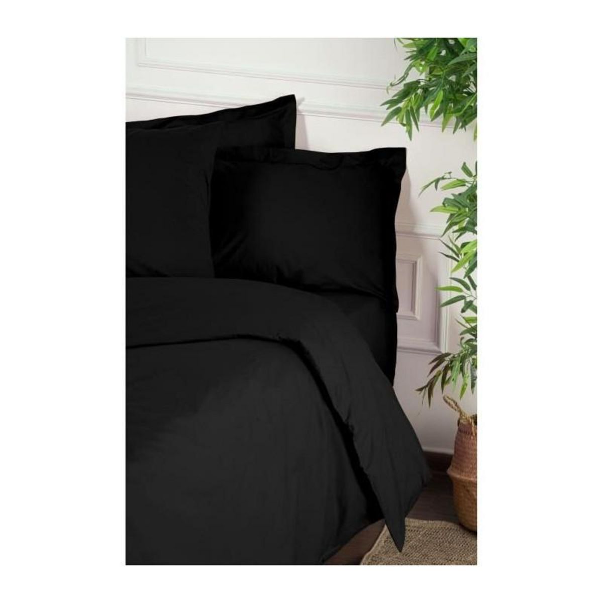 GENERIQUE Parure de lit - 1 housse de couette 220 x 240 cm + 2 taies d'oreiller 60 x 60 cm - 100% coton renforcé - Noir