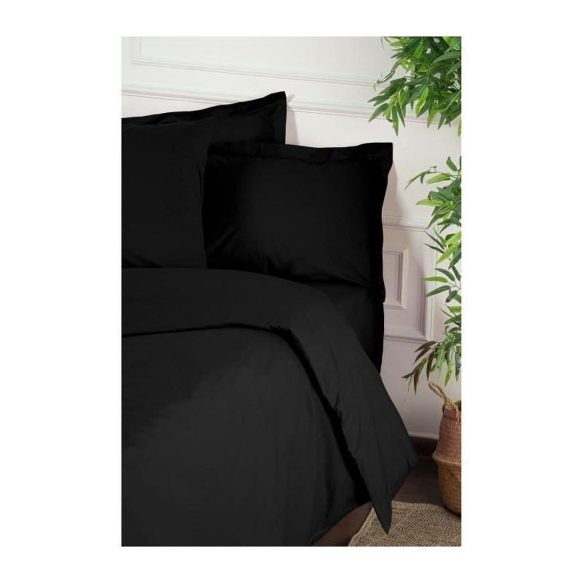 GENERIQUE Parure de lit - 1 housse de couette 220 x 240 cm + 2 taies d'oreiller 60 x 60 cm - 100% coton renforcé - Noir