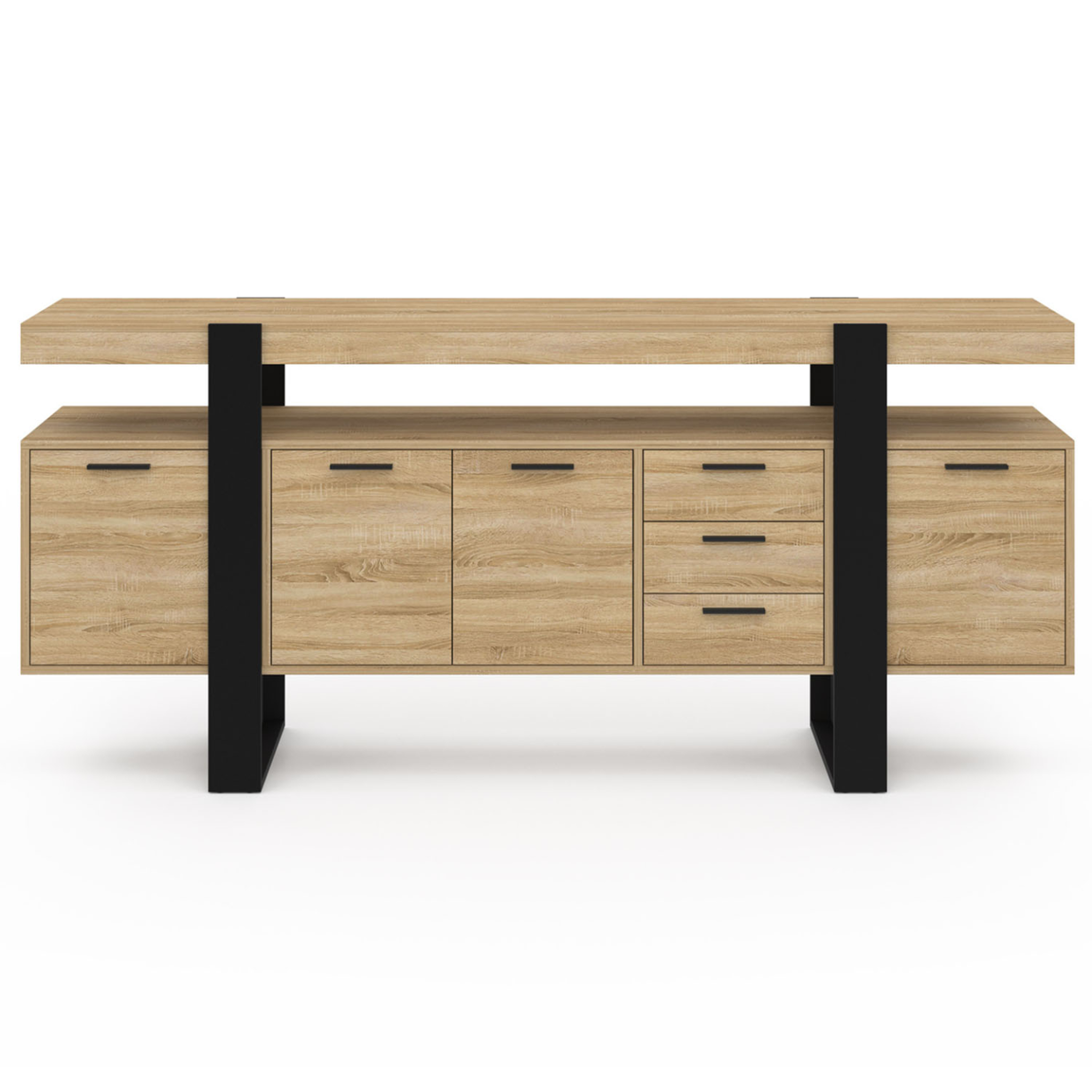 Voir la diapositive 3 : ID MARKET Buffet 180 cm phoenix xxl 4 portes avec 3 tiroirs bois et noir