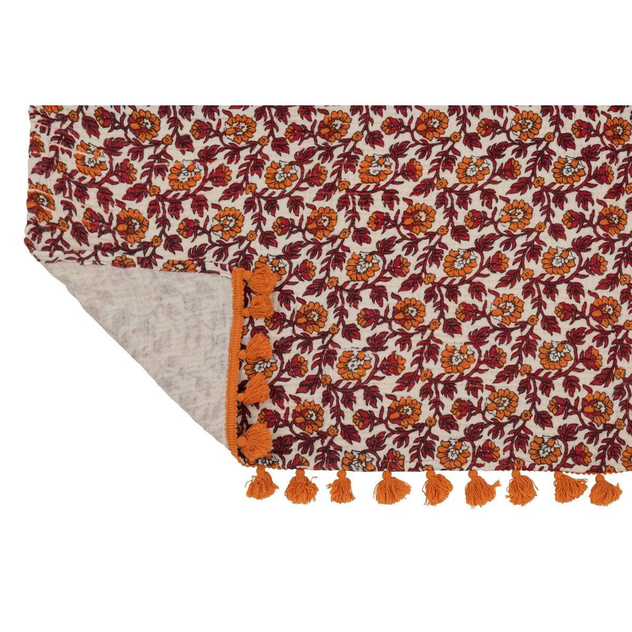 Voir la diapositive 5 : J-LINE Plaid imprimé  fleurs  130x180cm orange