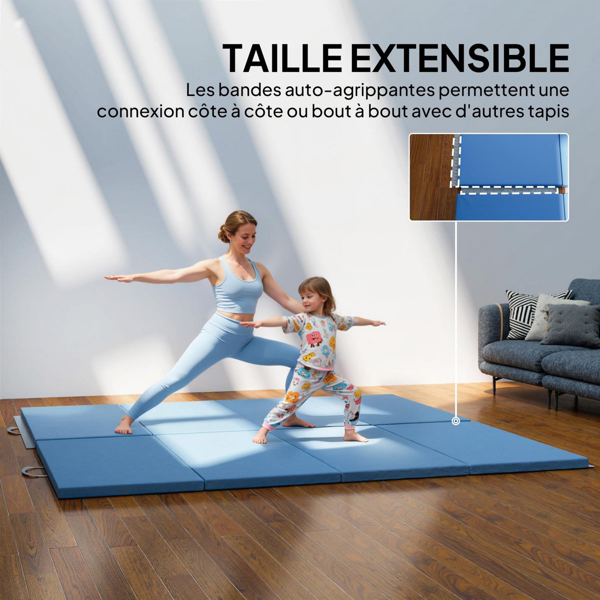 HOMCOM Tapis de gym yoga fitness pliable - poignée - revêtement synthétique - bleu