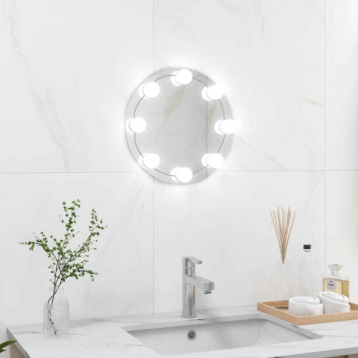 VIDAXL Miroir mural sans cadre avec lampes LED Rond Verre