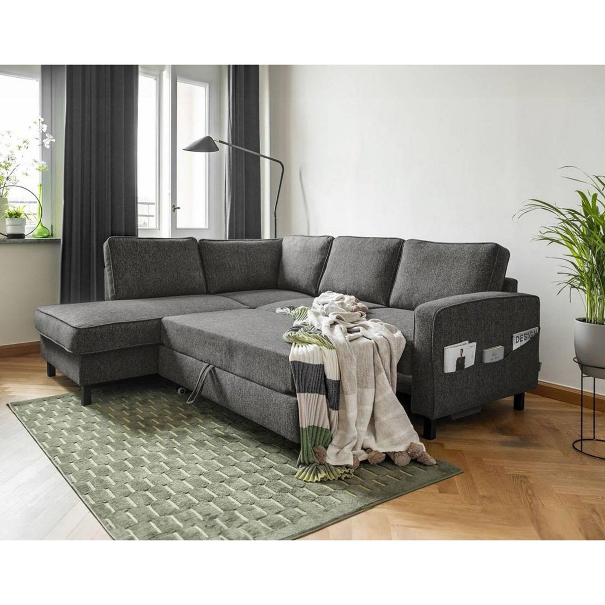 BEST MOBILIER Molly - canapé d'angle gauche 5 places convertible en tissu