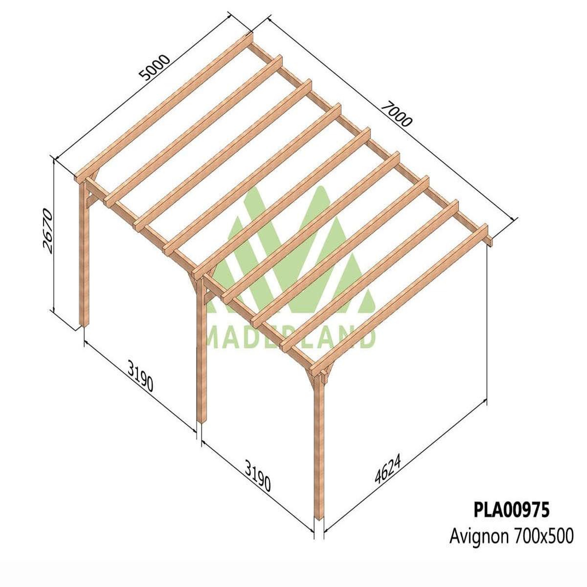 Voir la diapositive 2 : JARDIDECO Pergola adossée en lamellé-collée avignon 700 x 500 cm - mardeland