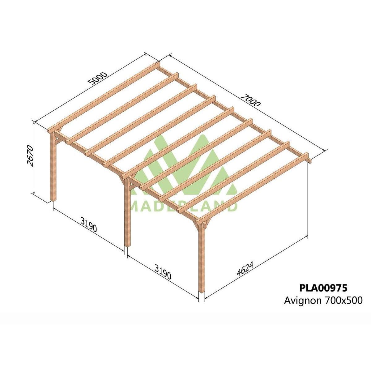 JARDIDECO Pergola adossée en lamellé-collée Avignon 700 x 500 cm - Mardeland