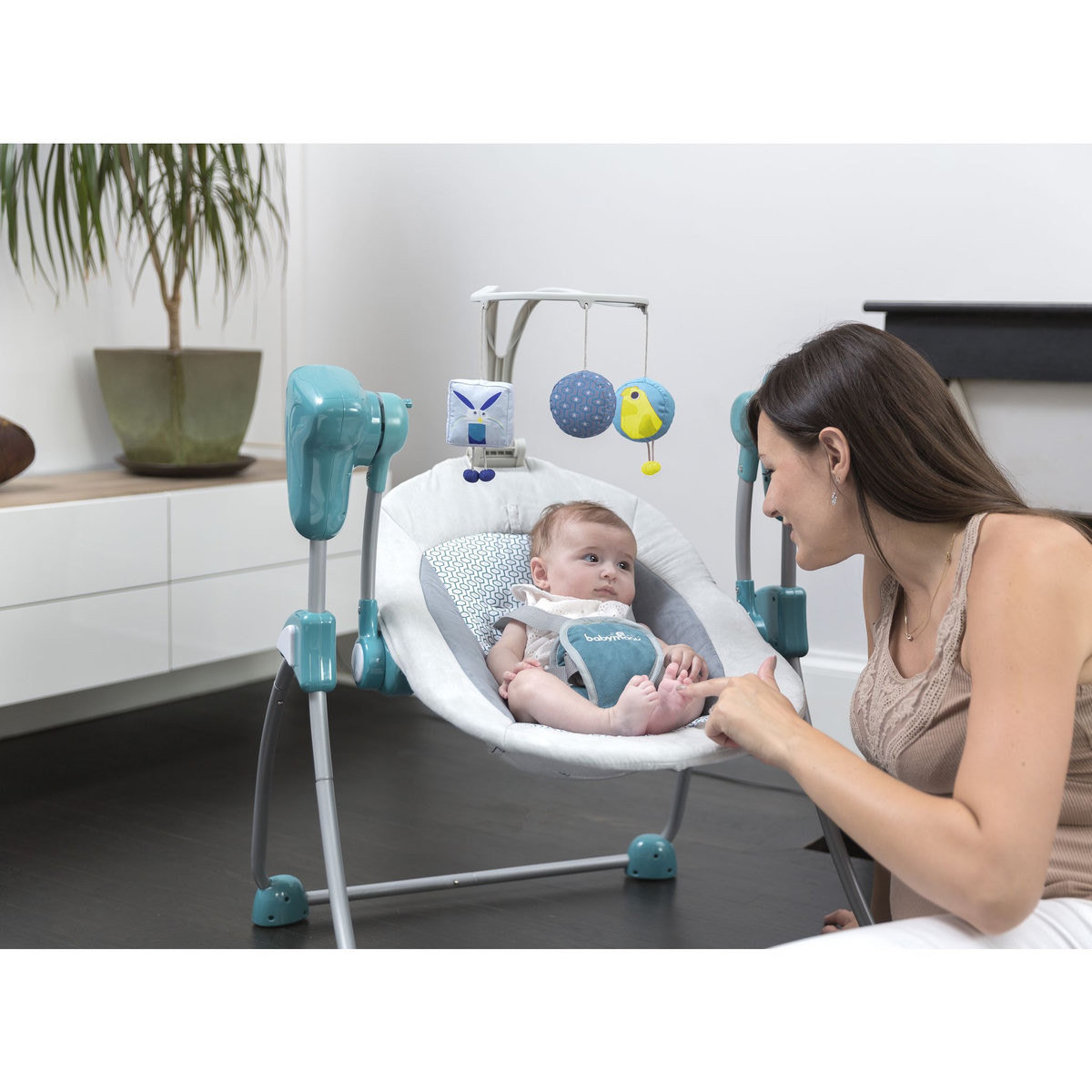 BABYMOOV Balancelle bébé inclinable pétrole Swoon Bubble - Bleu Lagon