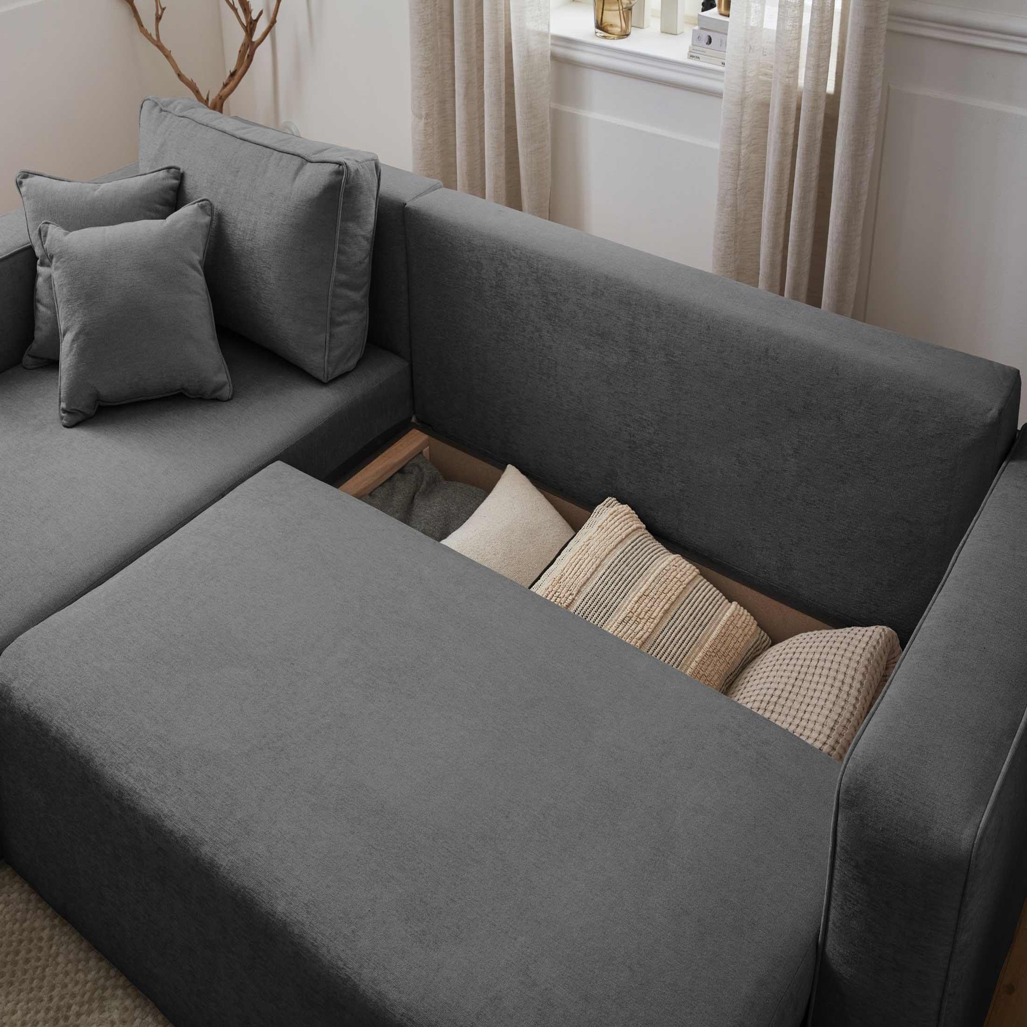 Voir la diapositive 3 : BEST MOBILIER Topaze - canapé d'angle réversible - 4 places - convertible avec coffre - en tissu