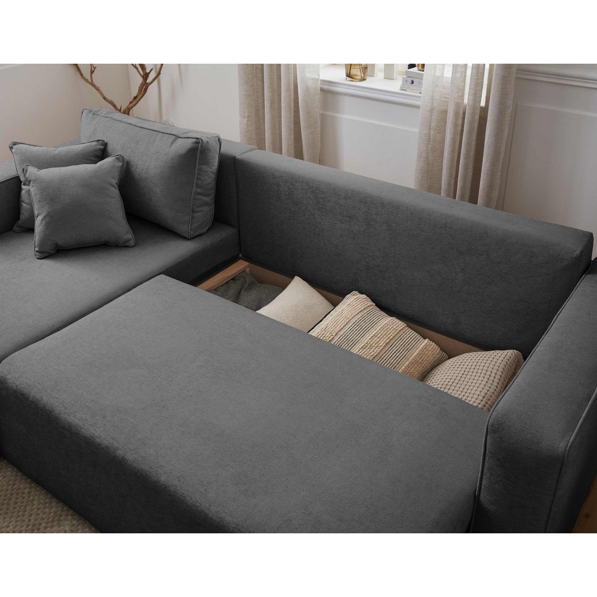 BEST MOBILIER Topaze - canapé d'angle réversible - 4 places - convertible avec coffre - en tissu