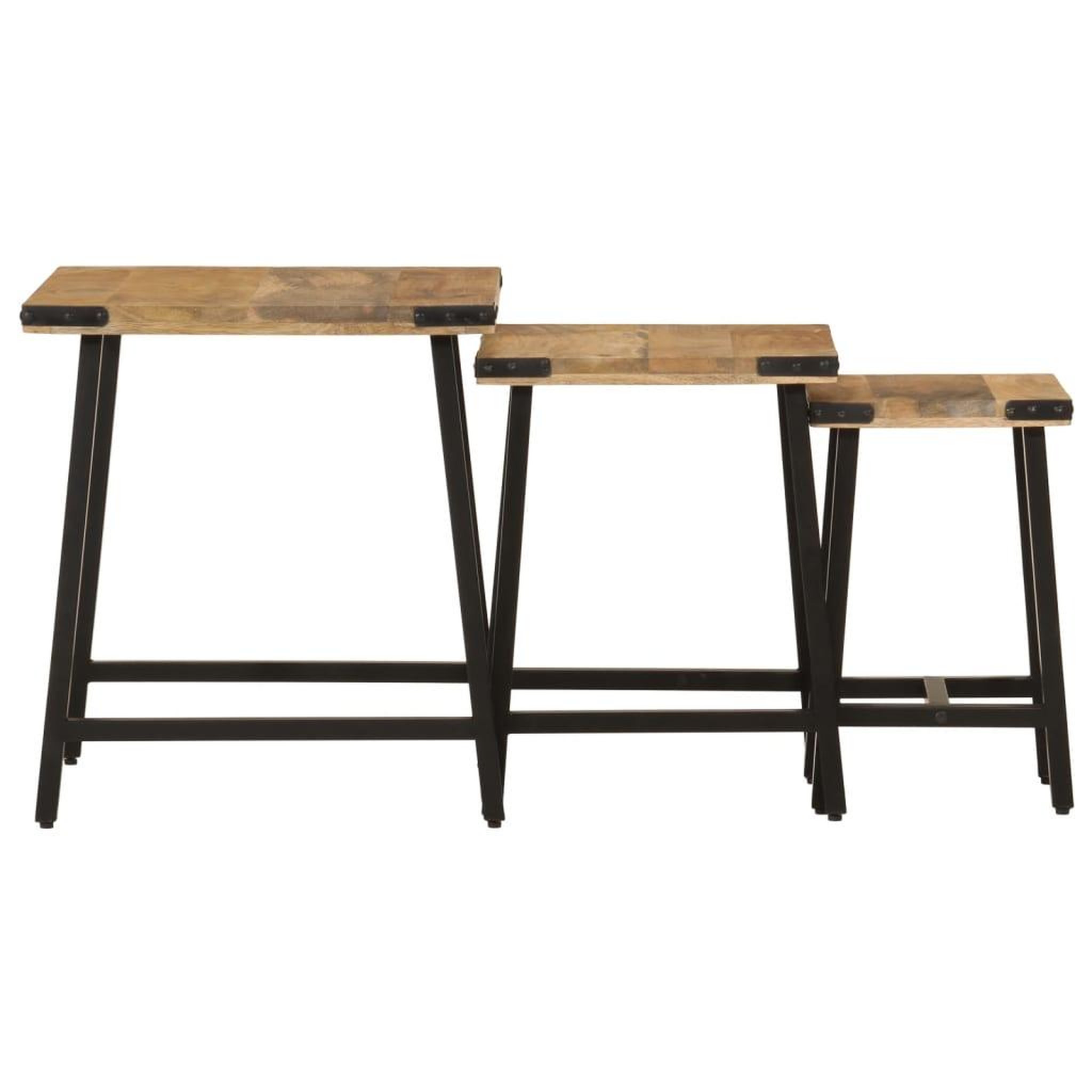 Voir la diapositive 3 : VIDAXL Tables basses gigognes 3 pcs bois massif de manguier et fer
