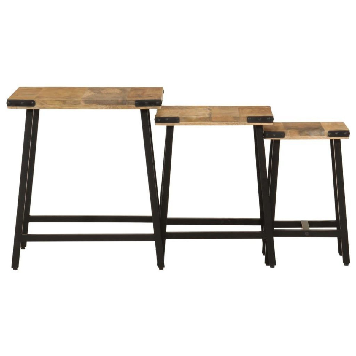 VIDAXL Tables basses gigognes 3 pcs bois massif de manguier et fer