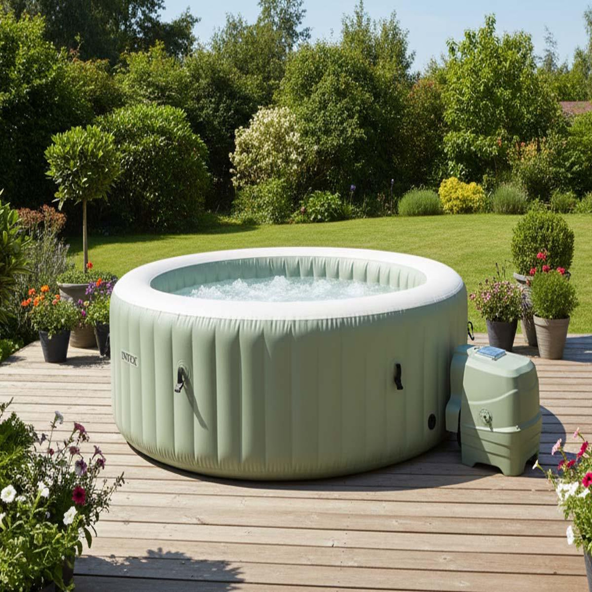 Voir la diapositive 4 : INTEX Spa gonflable purespa olive rond bulles 6 places - intex