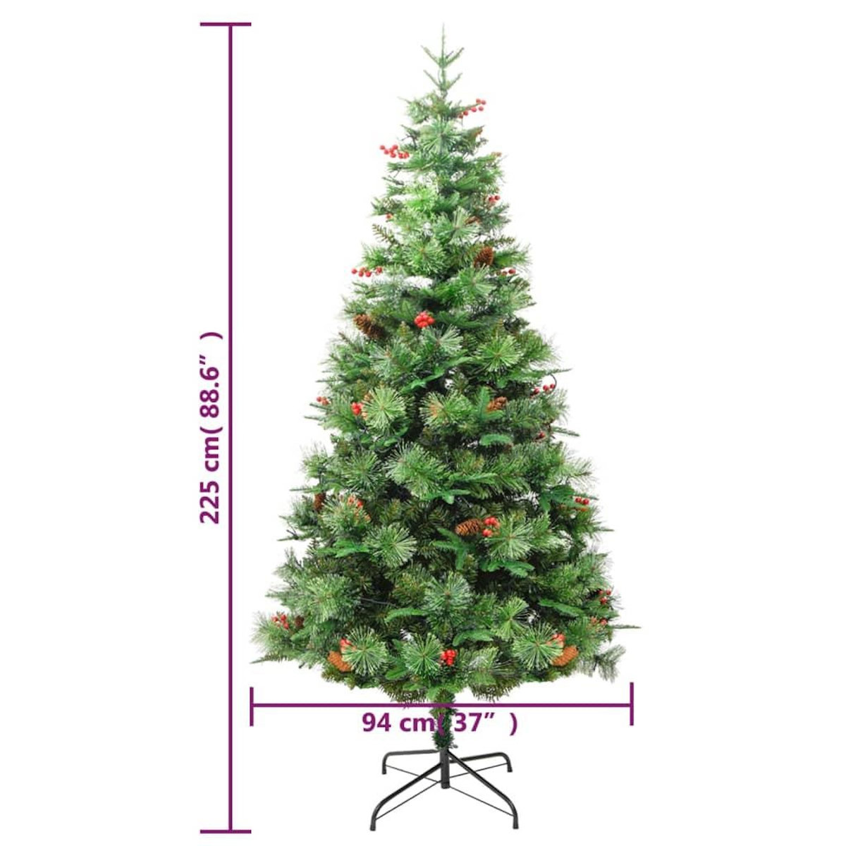 VIDAXL Sapin de Noël pre-eclaire et pommes de pin vert 225cm PVC et PE