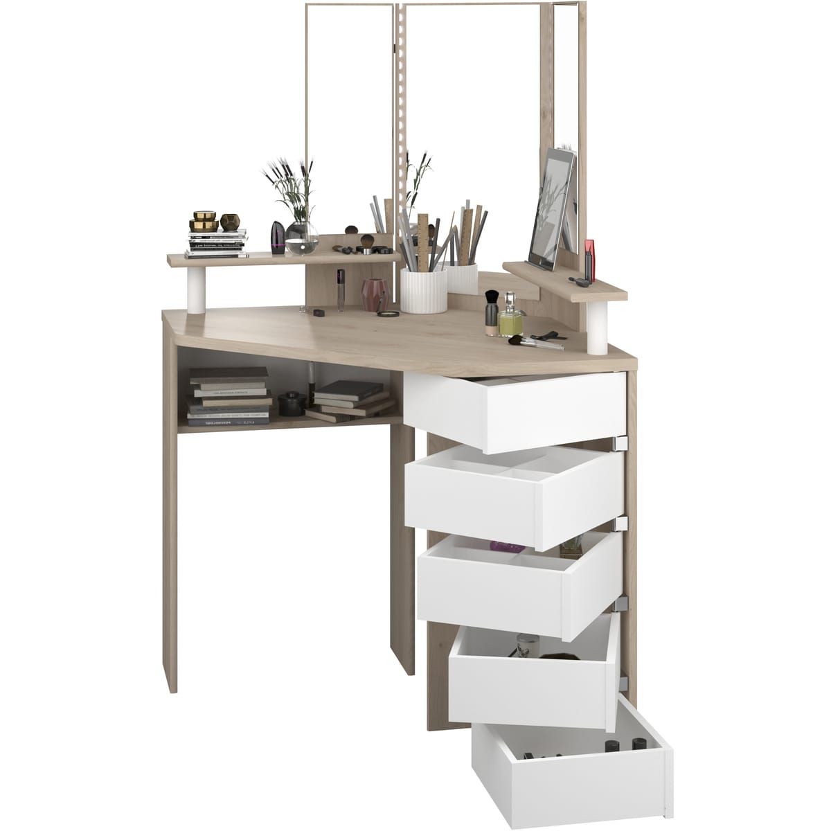 Ensemble coiffeuse d'angle GIRLY + tabouret SIT 