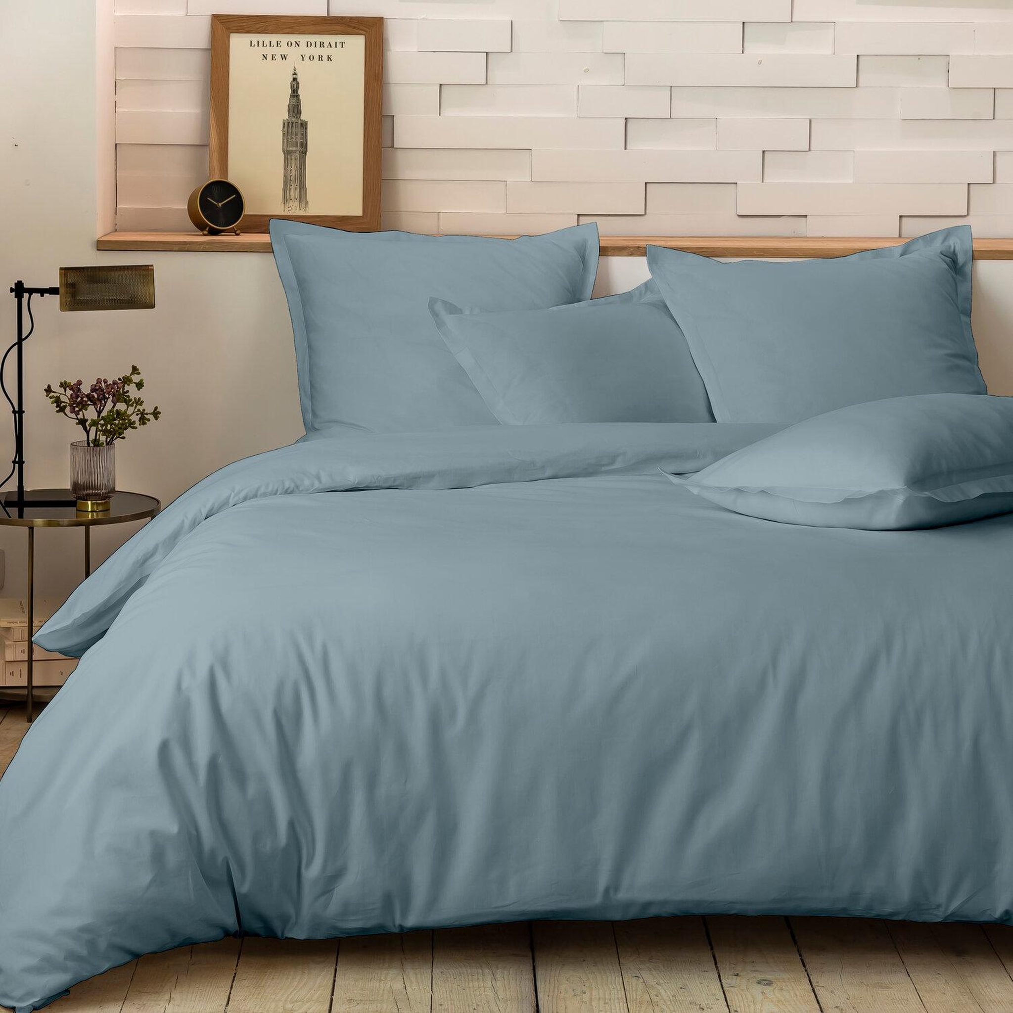 Voir la diapositive 2 : Home collection Parure de couette 100%percale de coton 80 fils/cm2-uni lin