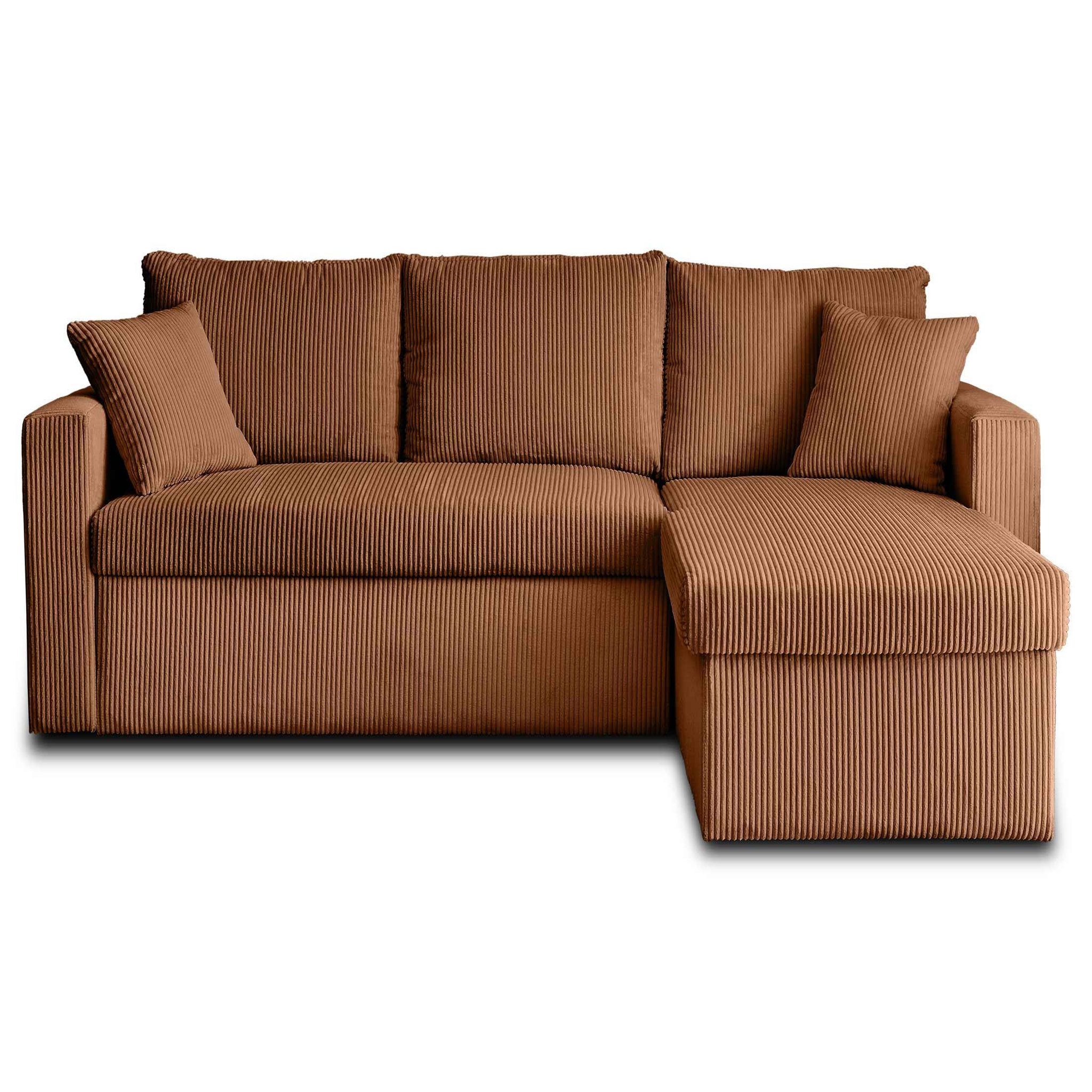 Voir la diapositive 1 : BEST MOBILIER Cyrus - canapé d'angle réversible 4 places - convertible avec coffre - en velours côtelé