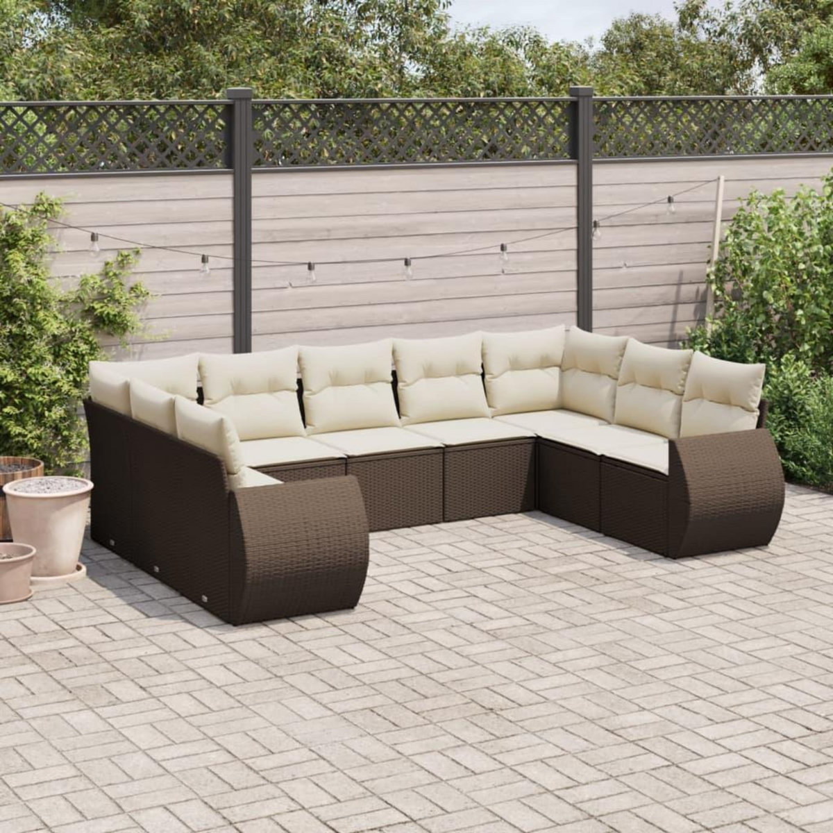 VIDAXL Salon de jardin avec coussins 9 pcs marron resine tressee