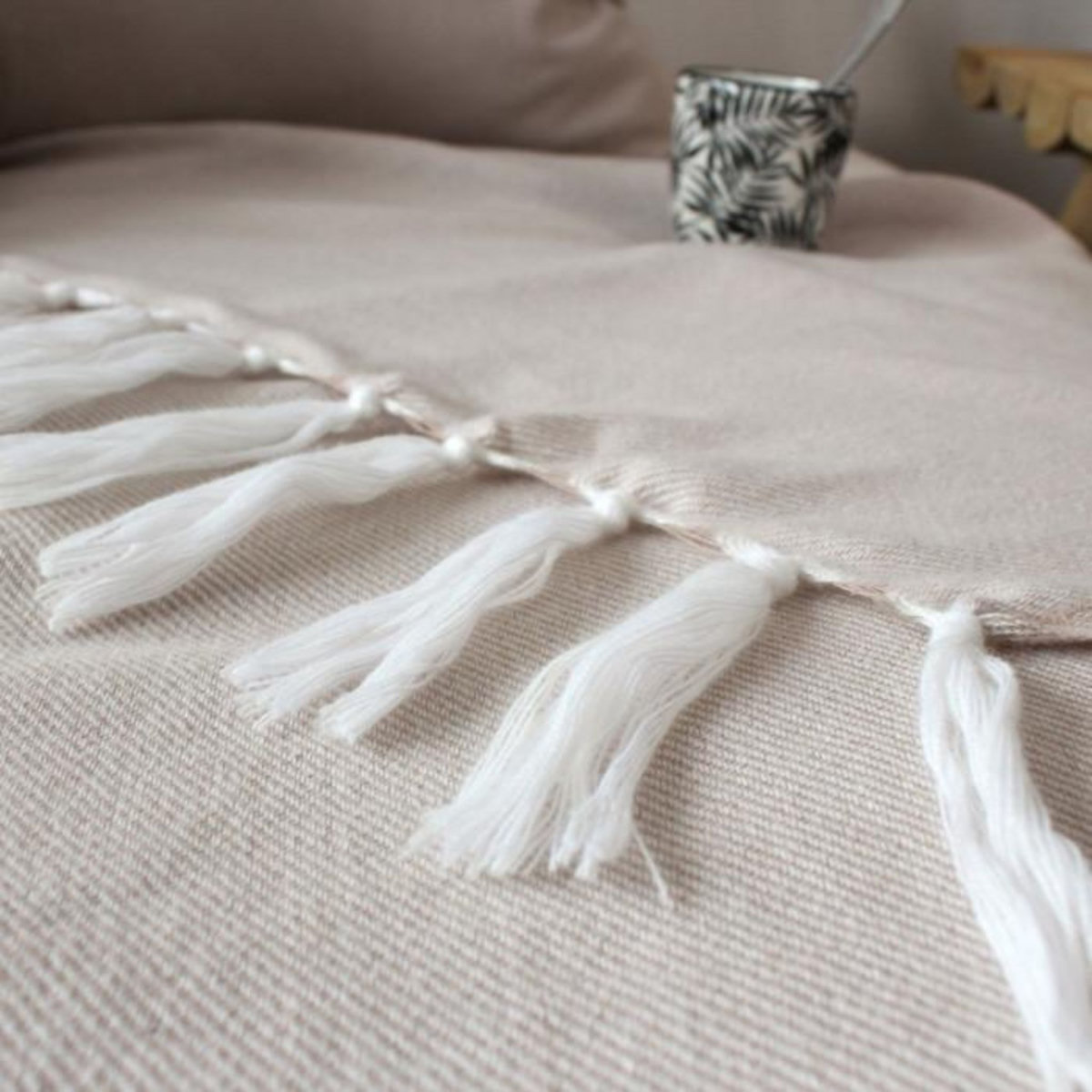 Paris Prix Plaid Uni à Franges XL  Dobby  180x220cm Beige