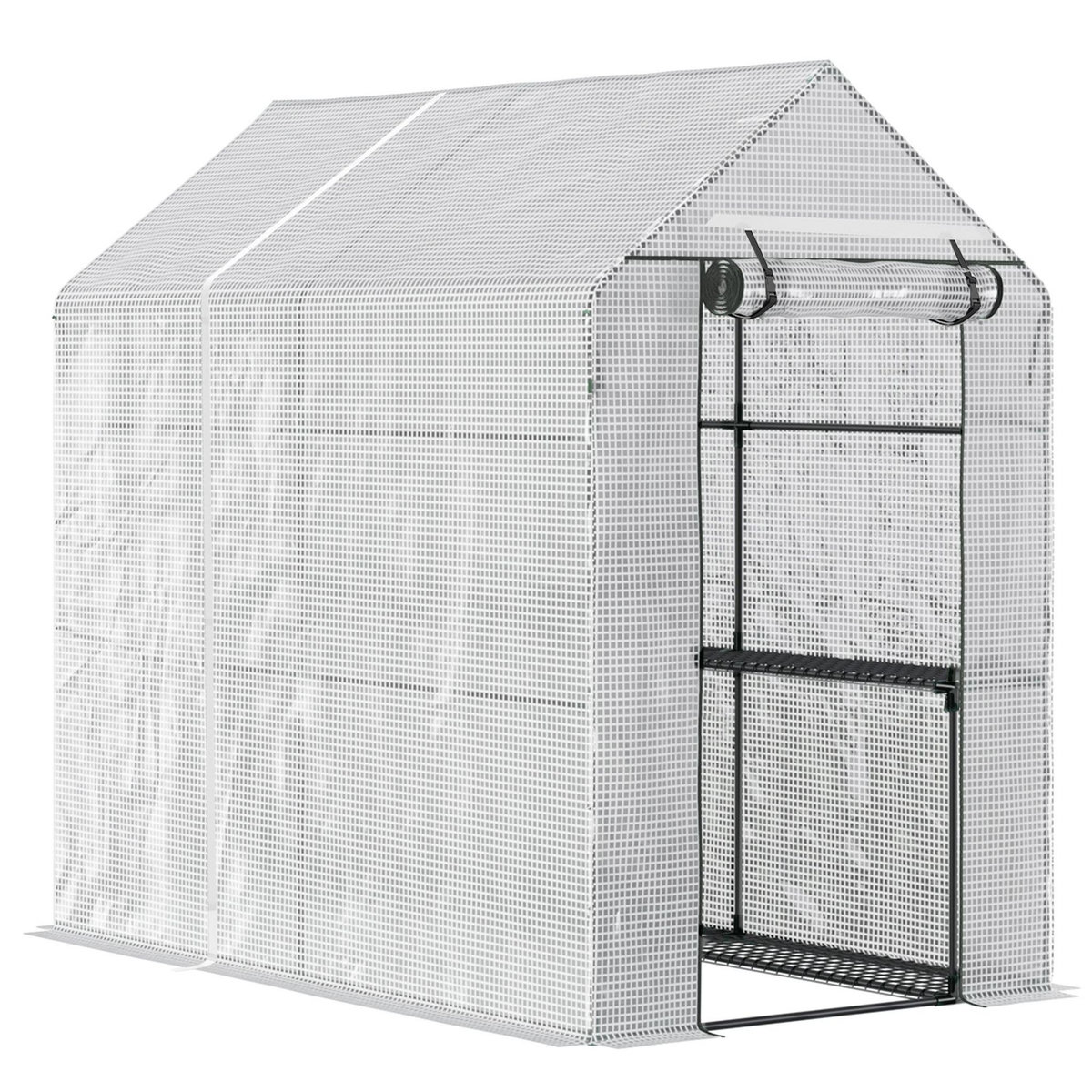 OUTSUNNY Serre de jardin 2 tablettes dim. 1,86L x 1,2l x 1,9H m porte déroulante acier PE haute densité 140 g/m² transparent blanc