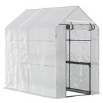 OUTSUNNY Serre de jardin 2 tablettes dim. 1,86L x 1,2l x 1,9H m porte déroulante acier PE haute densité 140 g/m² transparent blanc