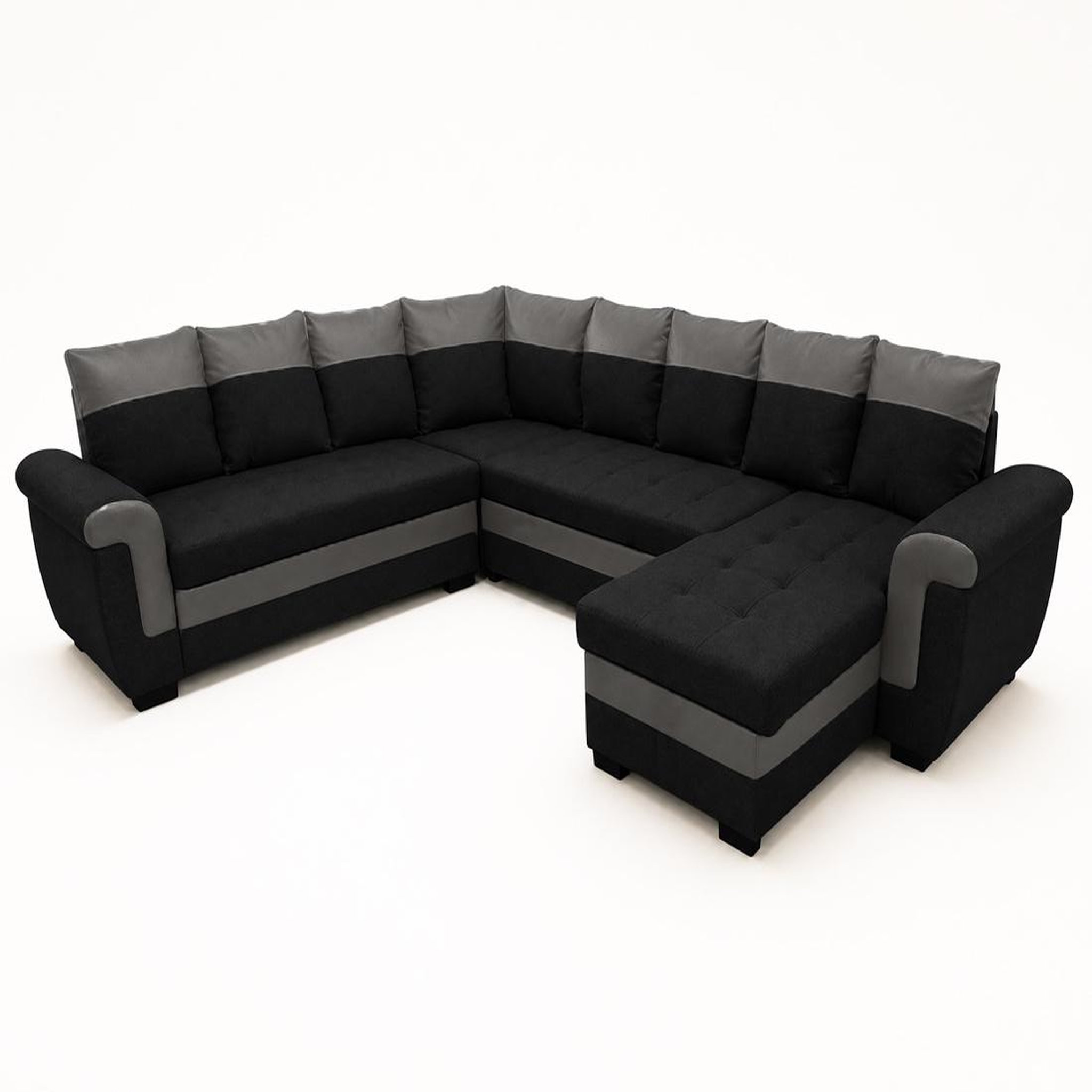 Voir la diapositive 1 : BEST MOBILIER Henry - canapé panoramique d'angle réversible - 7 places - convertible avec coffre - en tissu et pu