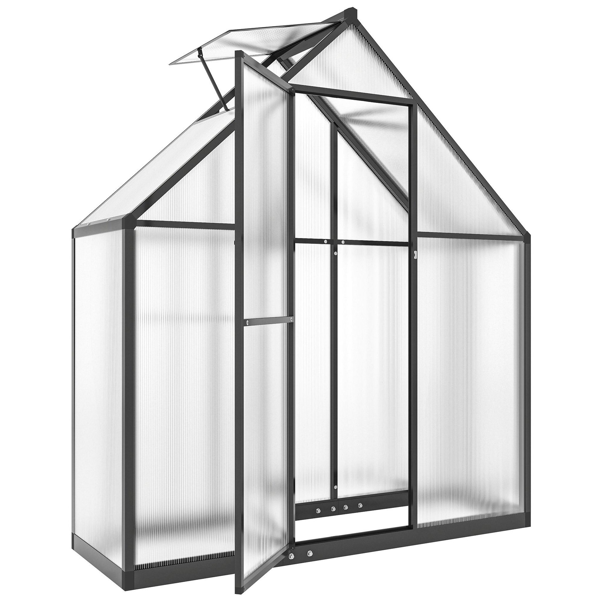 OUTSUNNY Serre de jardin alu polycarbonate - porte, lucarne - 1,7 x 0,58 x 1,95 m - noir