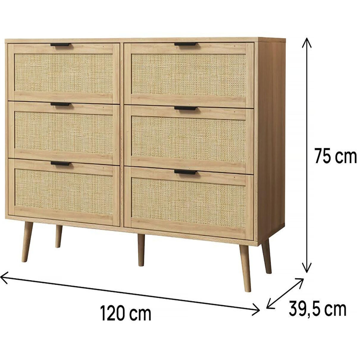 Habitat et Jardin Commode en bois et cannage  Preston  - 120 x 40 x 75 cm - Beige
