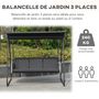 Voir la diapositive 4 : OUTSUNNY Balancelle de jardin 3 places auvent inclinaison réglable coussins assise et dossier résine tressée grise acier époxy polyester noir