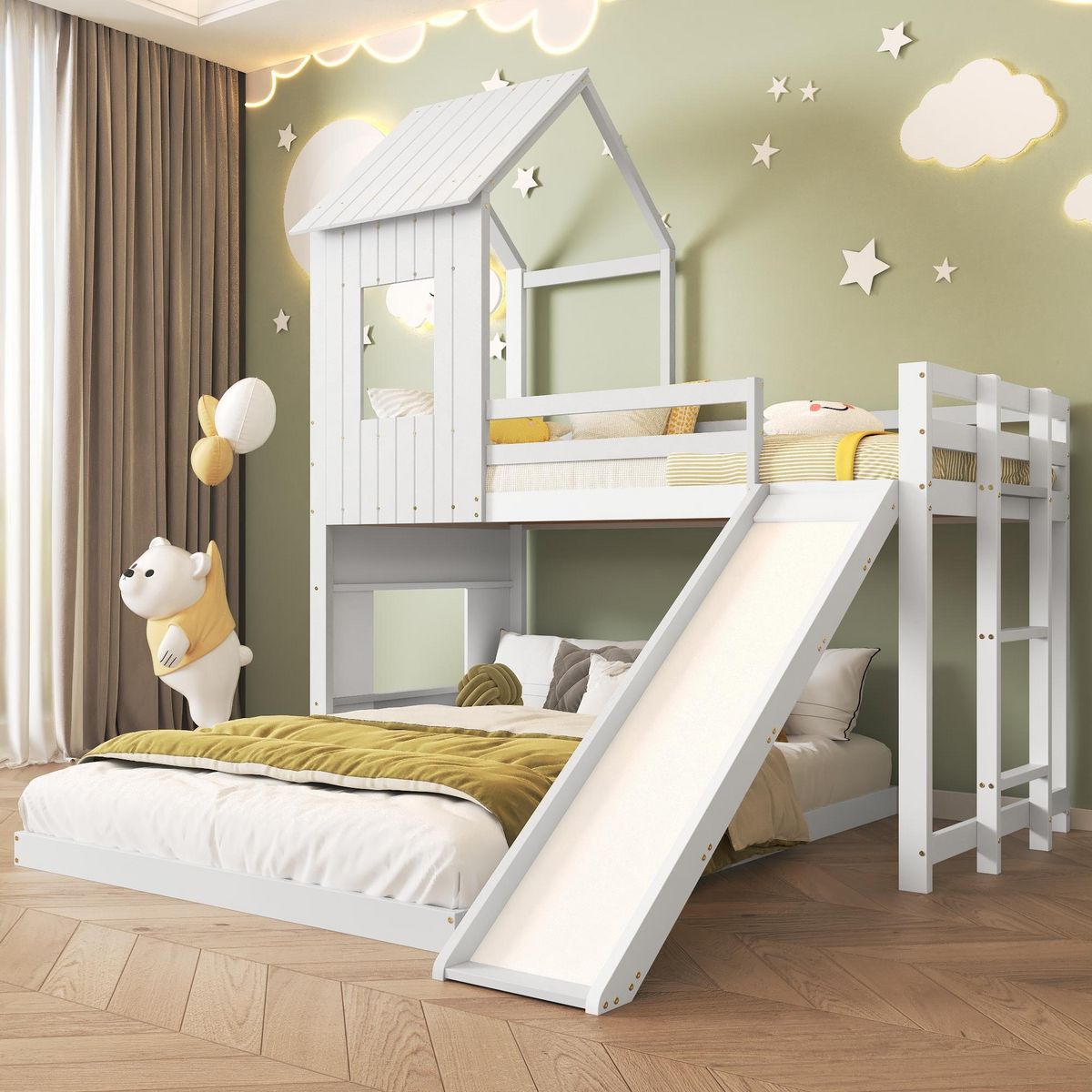 MERAX Lit superposé 90x200(140x200)cm pin coloris blanc