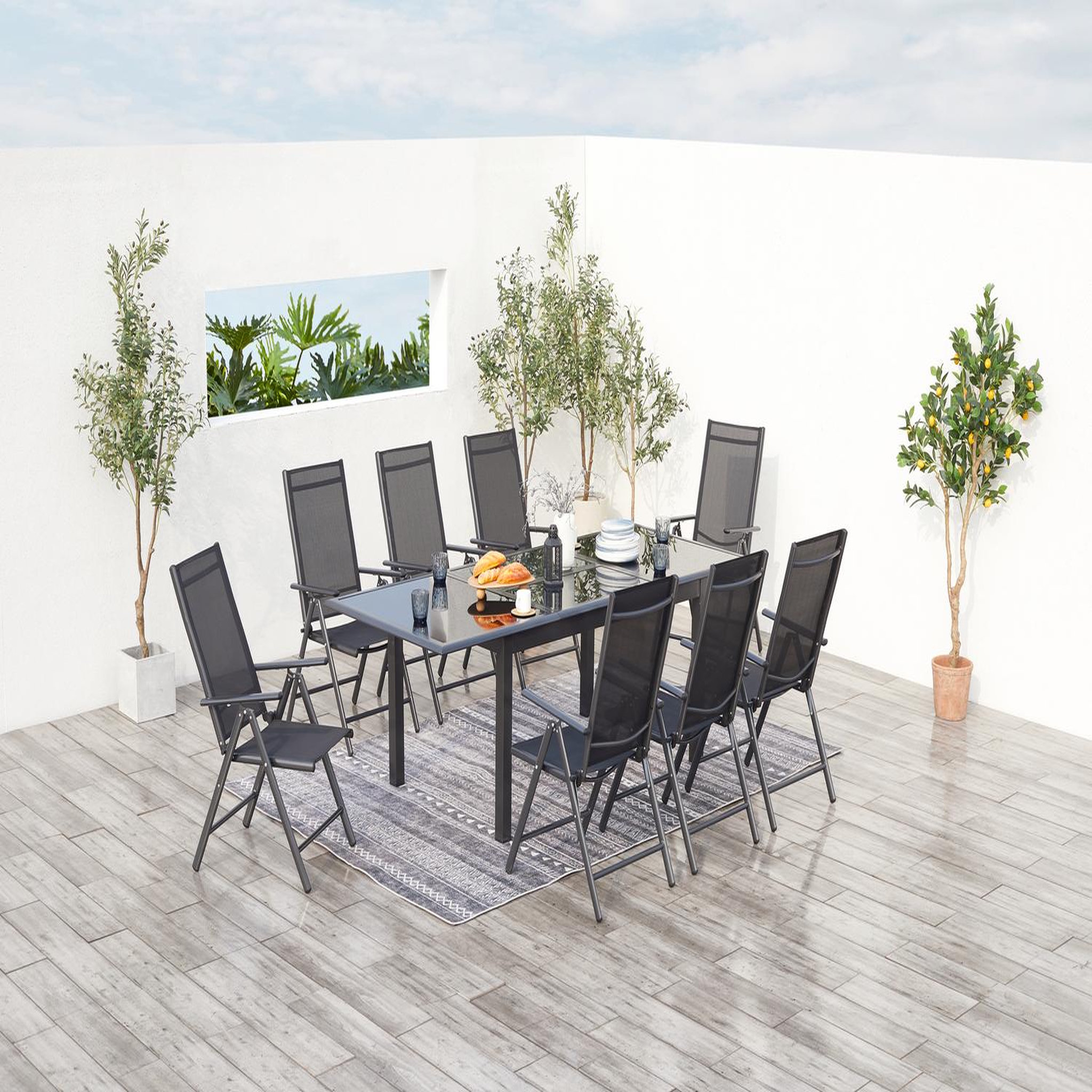 Voir la diapositive 2 : CONCEPT USINE Table de jardin et 8 chaises en aluminium gris ravenne