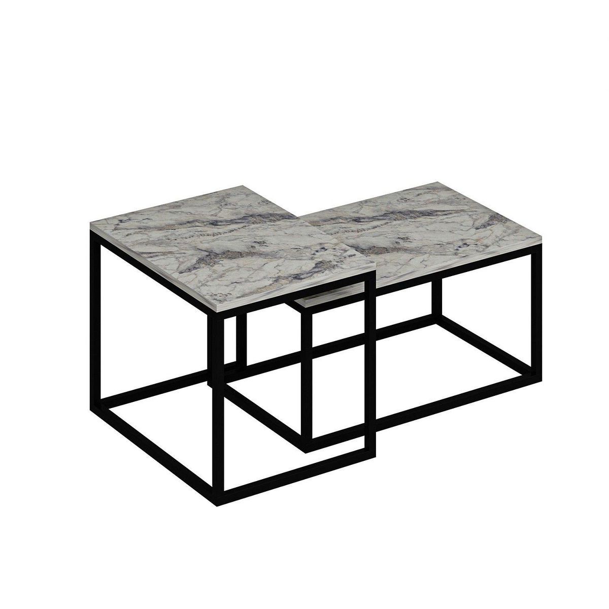 TOILINUX Duo de tables basses encastrables effet marbre - Blanc et noir