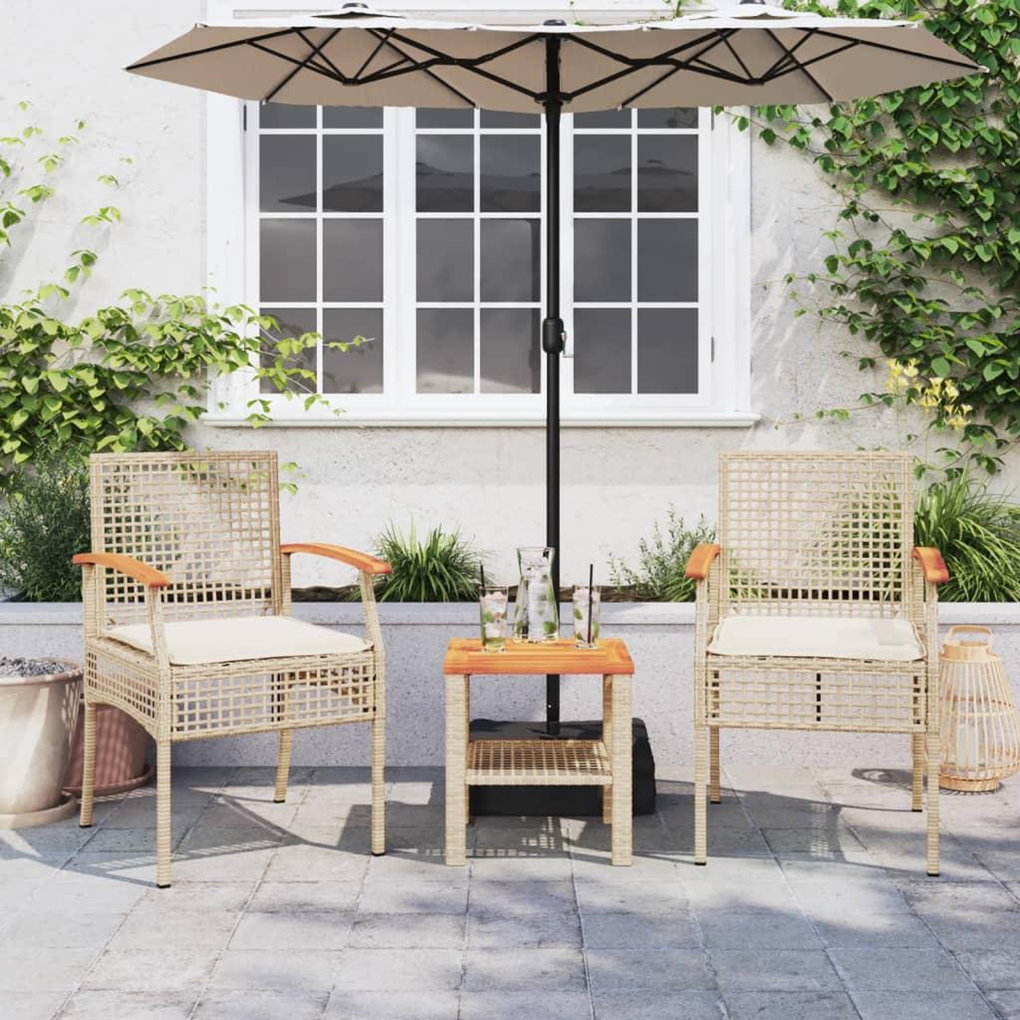 Voir la diapositive 3 : VIDAXL Chaises de jardin coussins lot de 2 beige resine tressee acacia