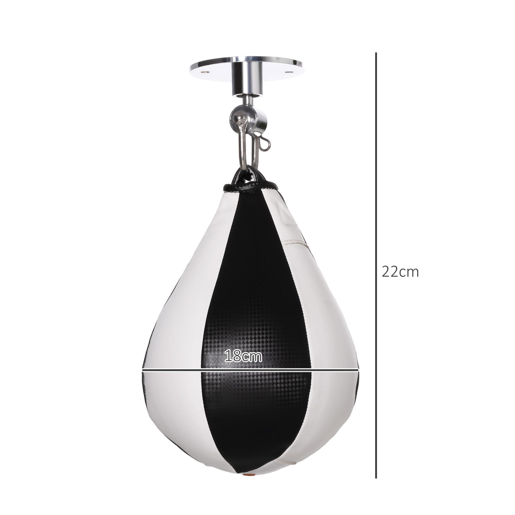 Voir la diapositive 3 : HOMCOM Poire de vitesse boxe pivotante 360° - crochet, pompe inclus - acier PU noir blanc