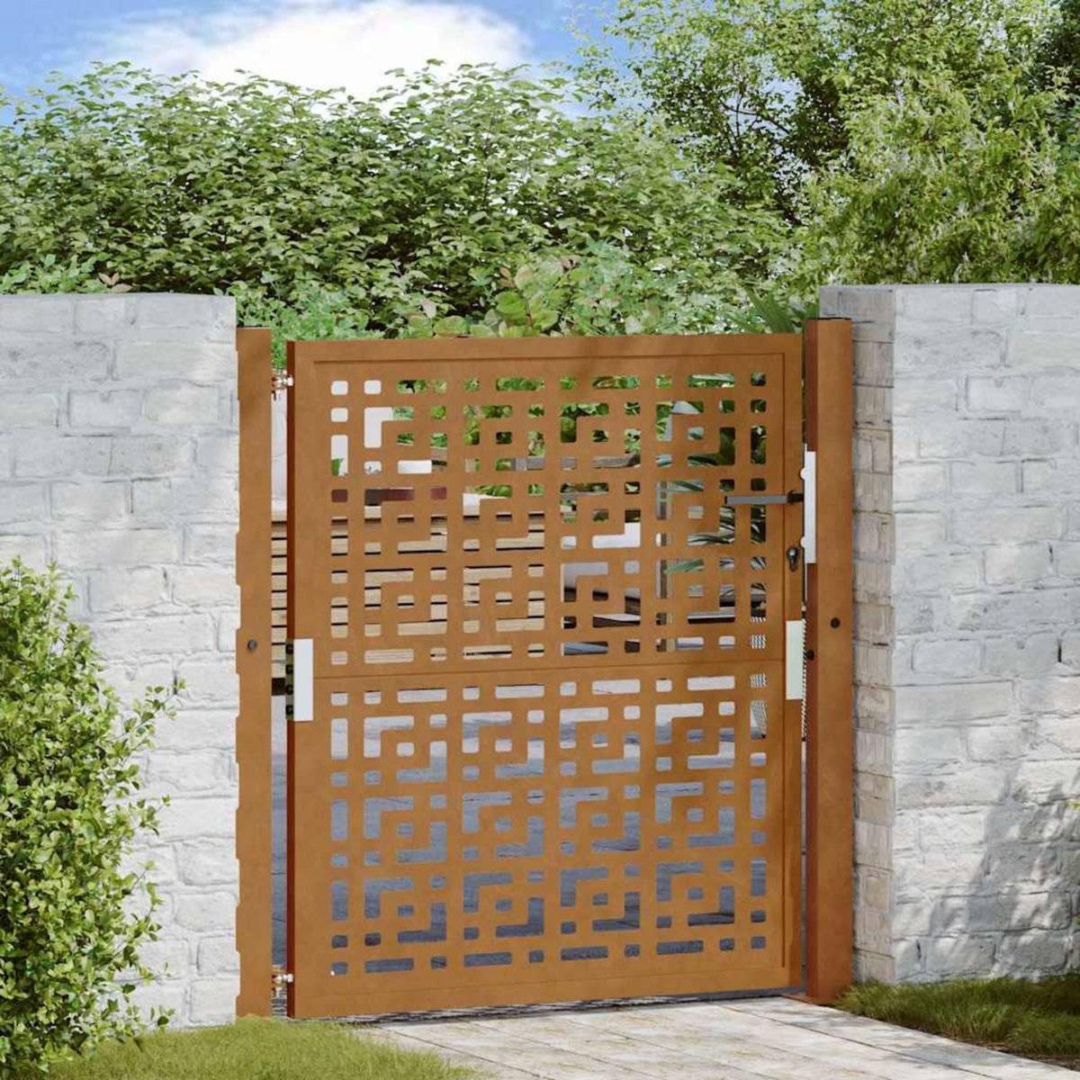 VIDAXL Porte de jardin acier resistant aux intemperies design croise