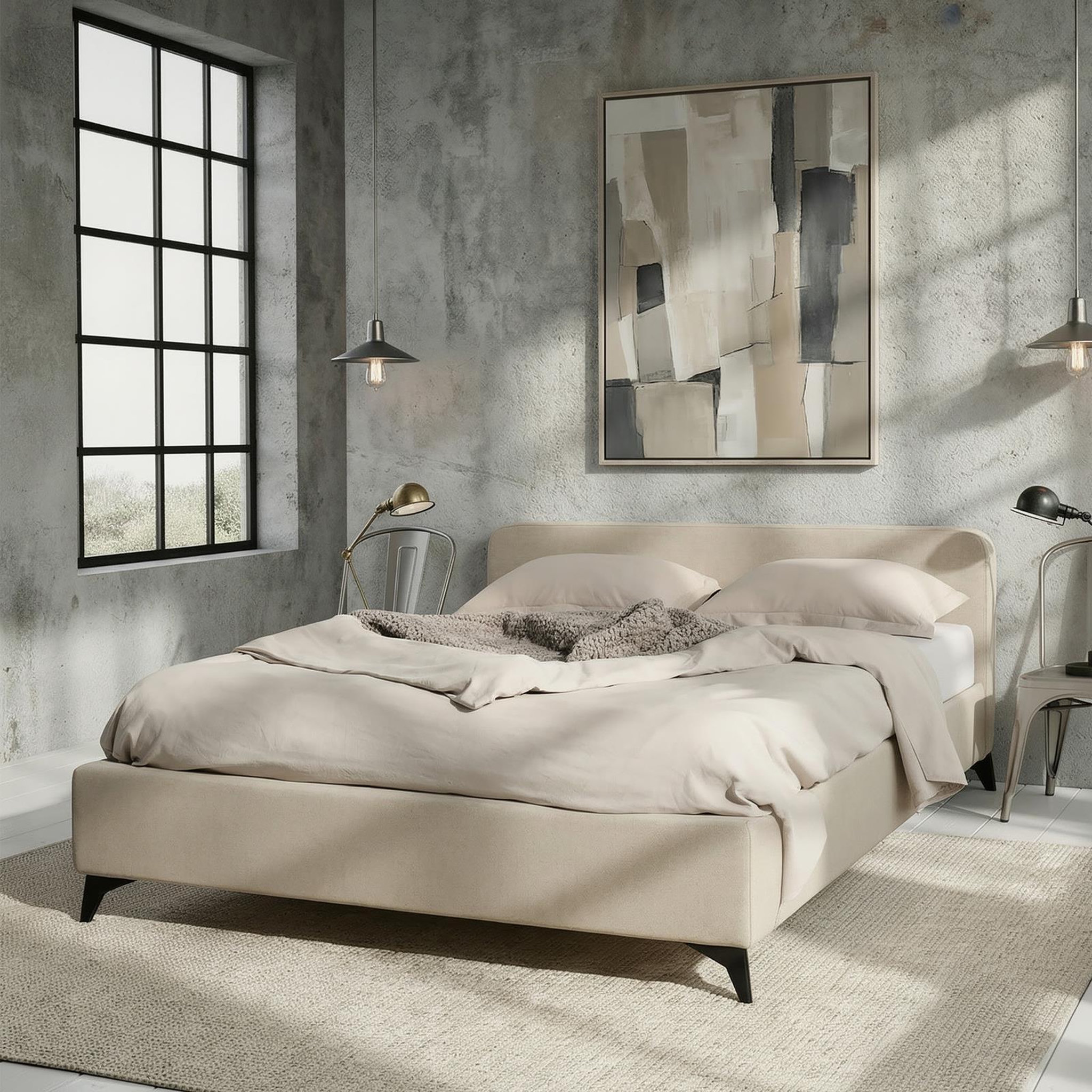 Voir la diapositive 3 : IDIMEX Lit double LEVERDA 140 x 190 cm, revêtement en tissu