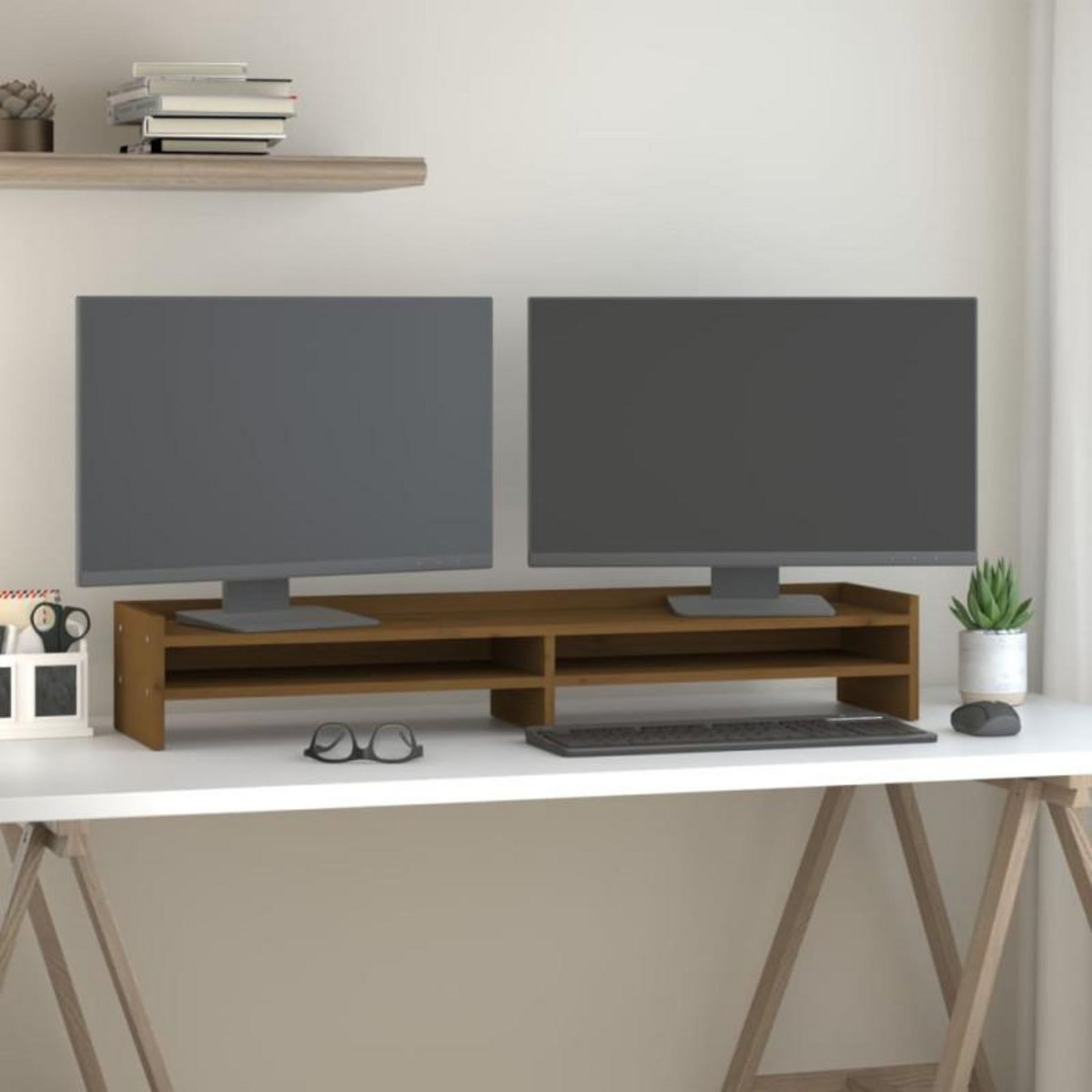 VIDAXL Support de moniteur Marron miel 100x24x16 cm Bois de pin solide