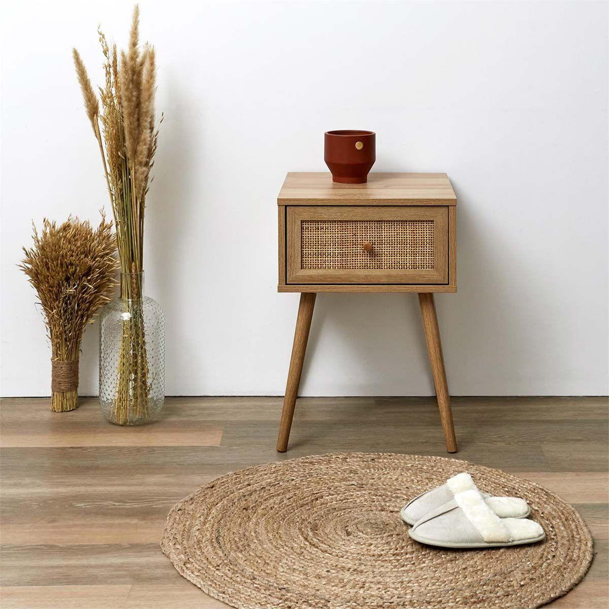 Voir la diapositive 6 : The Home Deco Factory Table de chevet 1 tiroir  bali  55cm naturel
