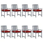 VIDAXL Chaises de jardin et coussins lot de 8 Bois acacia solide Gris