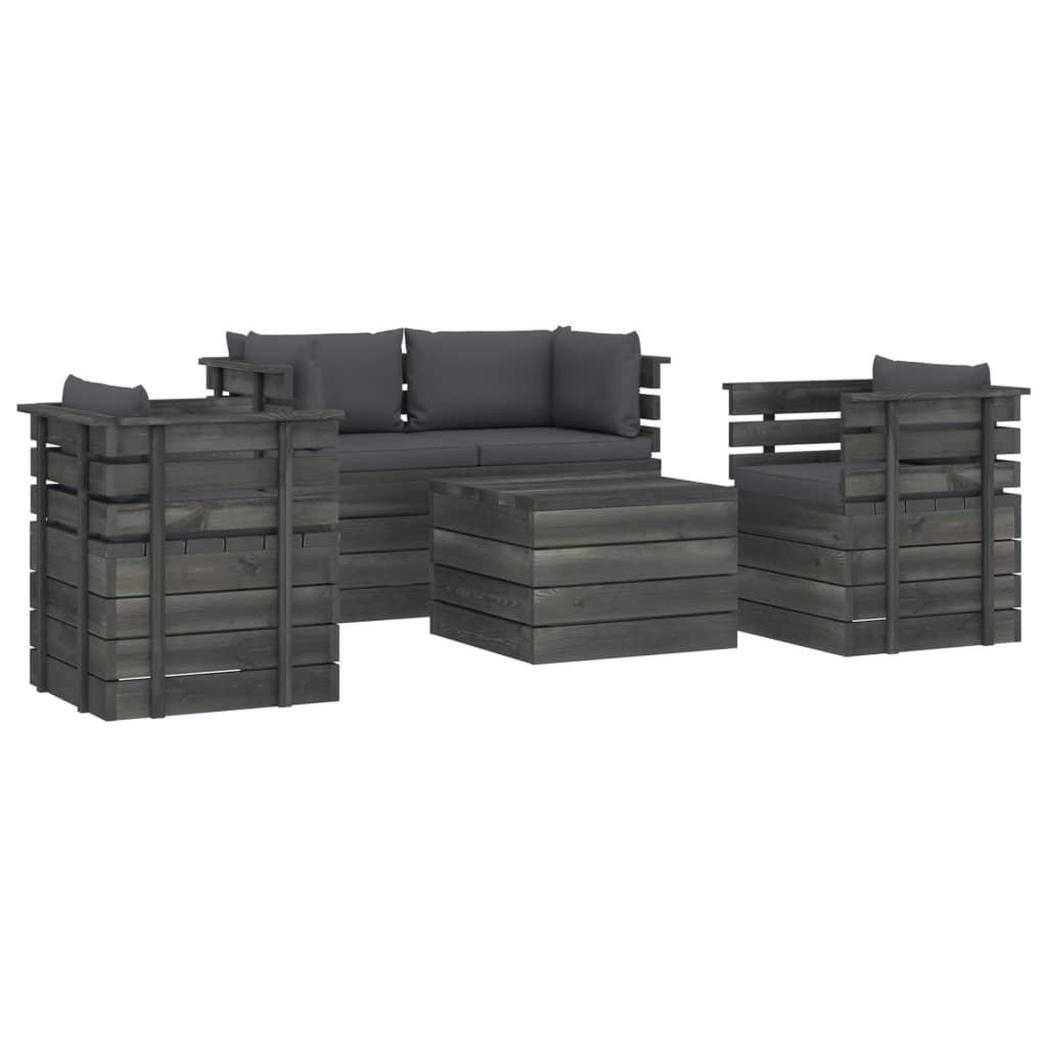 Voir la diapositive 2 : VIDAXL Salon palette de jardin 5 pcs avec coussins Bois de pin massif