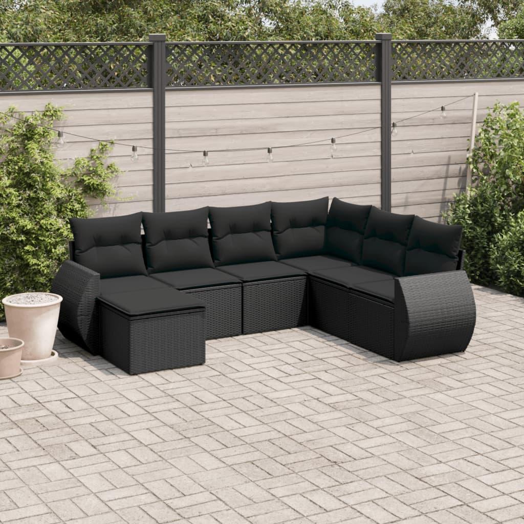 VIDAXL Salon de jardin 7 pcs avec coussins noir resine tressee
