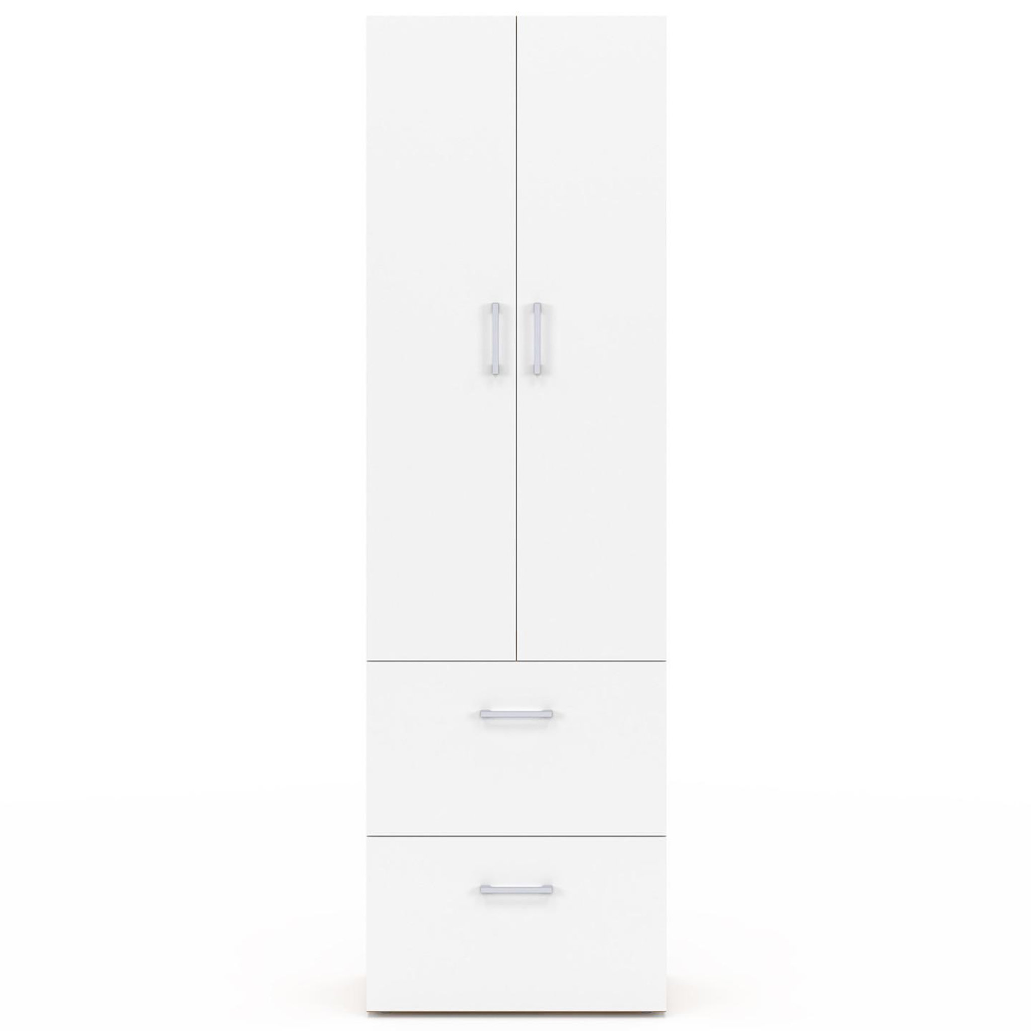 Voir la diapositive 5 : ID MARKET Armoire 2 portes juliana blanc et bois penderie 50 cm avec 2 tiroirs