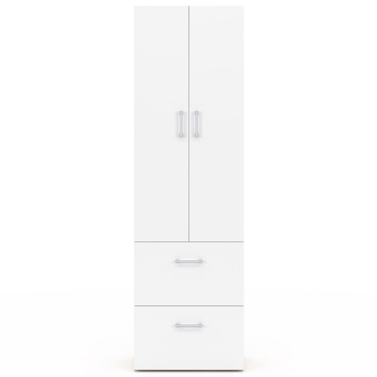 ID MARKET Armoire 2 portes JULIANA blanc et bois penderie 50 cm avec 2 tiroirs