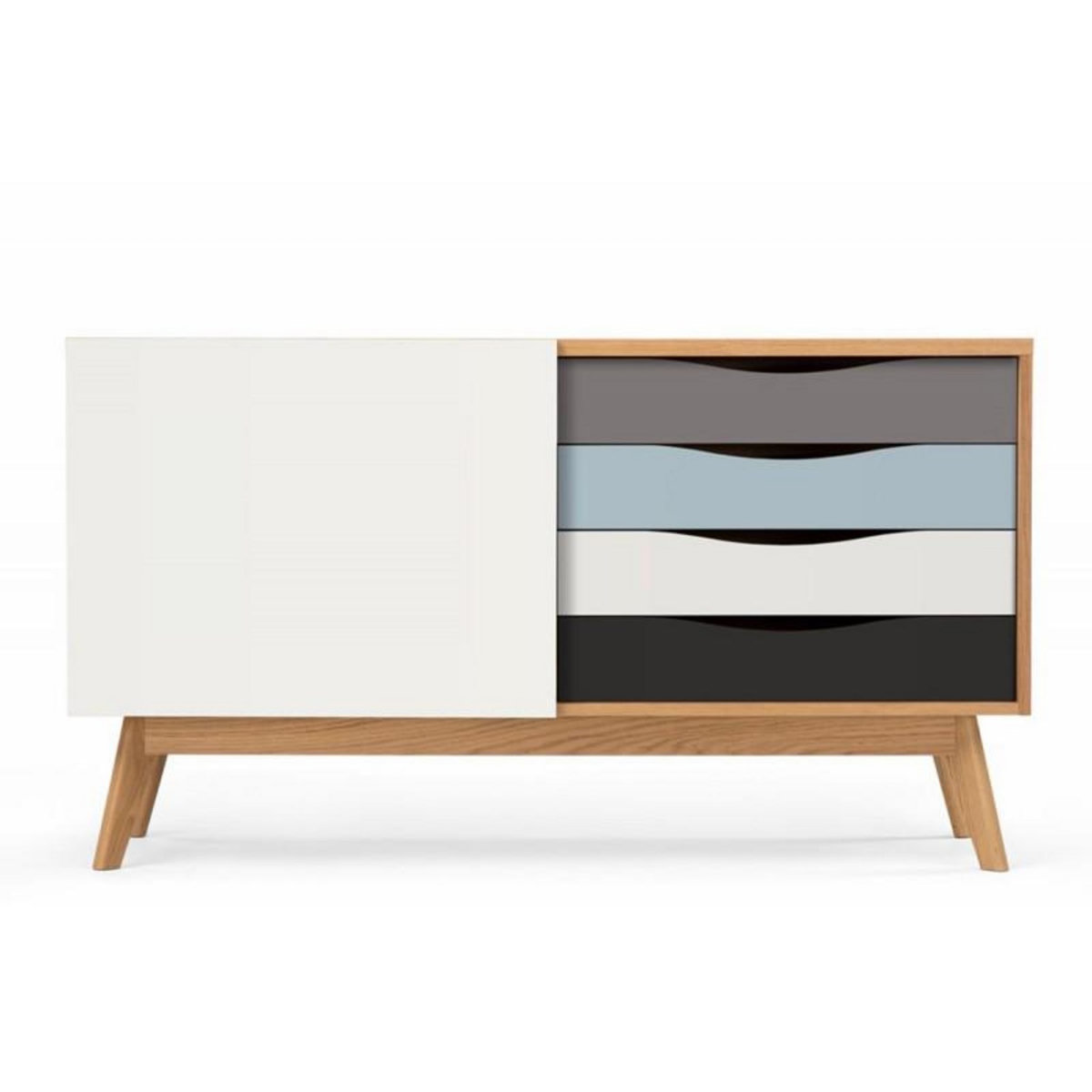 Paris Prix Buffet 4 tiroirs & 1 porte  Avon  128cm Chêne & Bleu