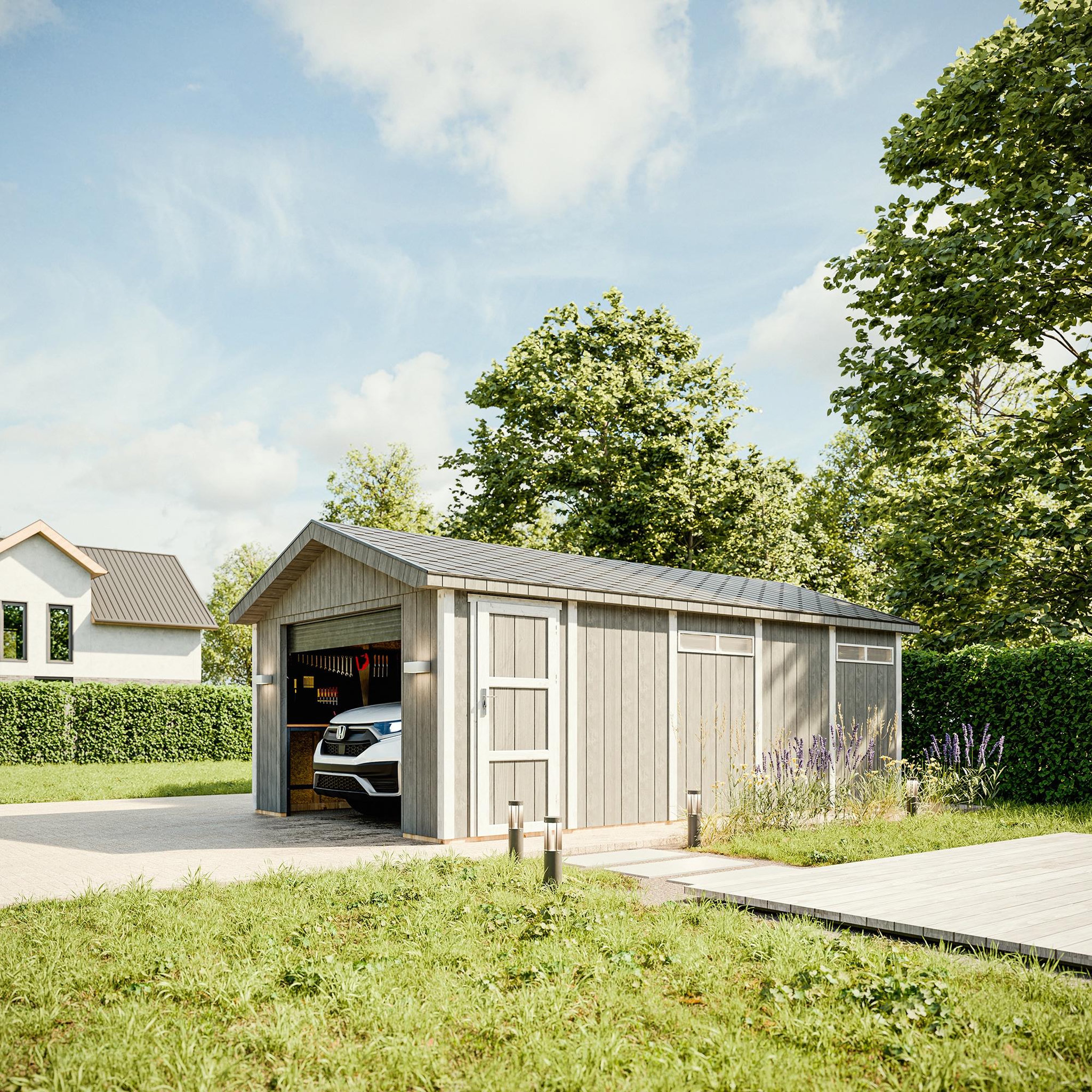 Voir la diapositive 3 : TIMBELA Garage qualité premium 21 m²- l378xl648 cm construction en panneaux lp smartsidem992b