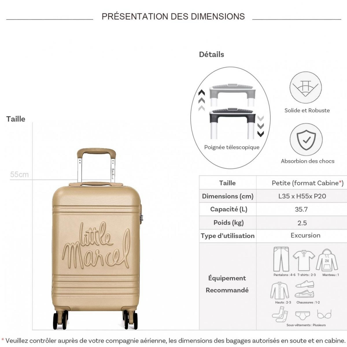 Little Marcel Valise cabine passe-partout rigide 55 cm