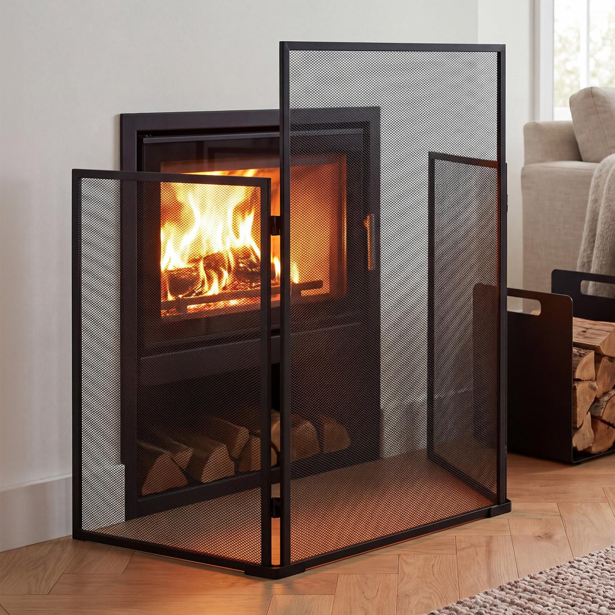 Voir la diapositive 6 : ID MARKET Grille de protection pare feu 3 volets pour poêle et cheminée