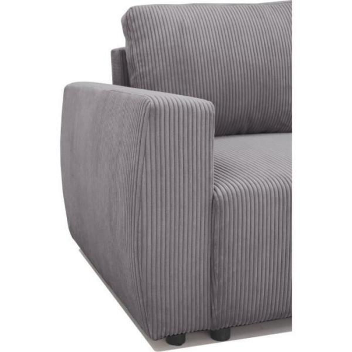 MARKET24 Canapé d'angle convertible réversible 3-4 places PHARELL - velours côtelé Anthracite - Coffre de rangement - L224 x P155 x H