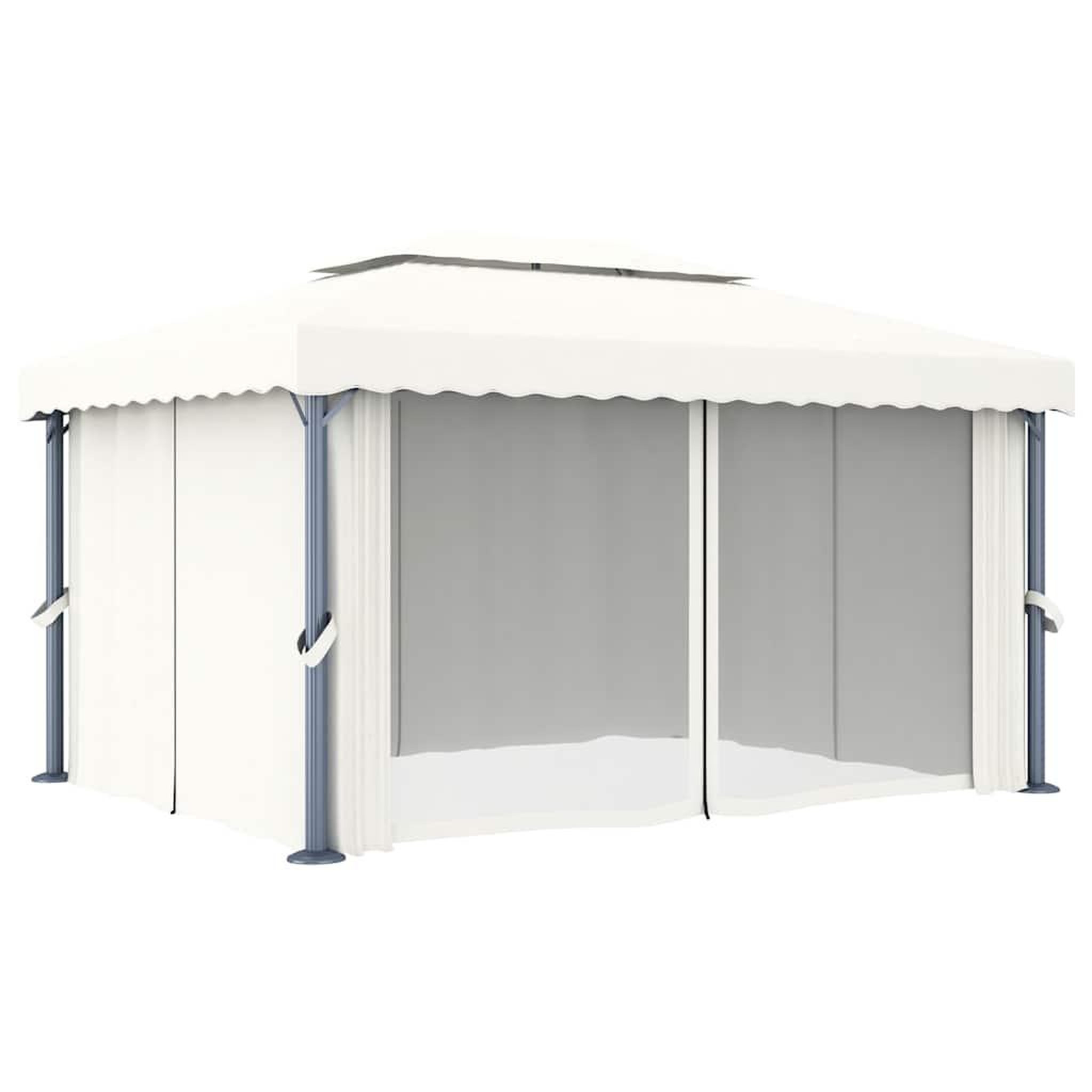 Voir la diapositive 5 : VIDAXL Tonnelle et rideau et guirlande lumineuse LED 4x3 m Blanc creme