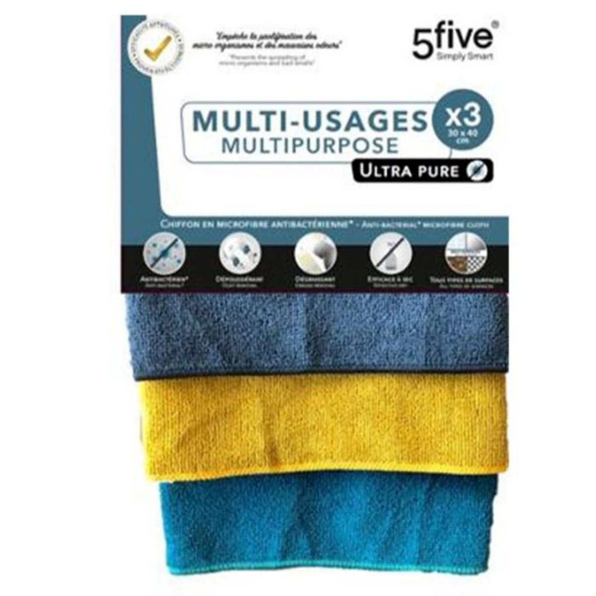 FIVE Lot de 3 Chiffons  Ultra Pure  30x40cm Multicolore