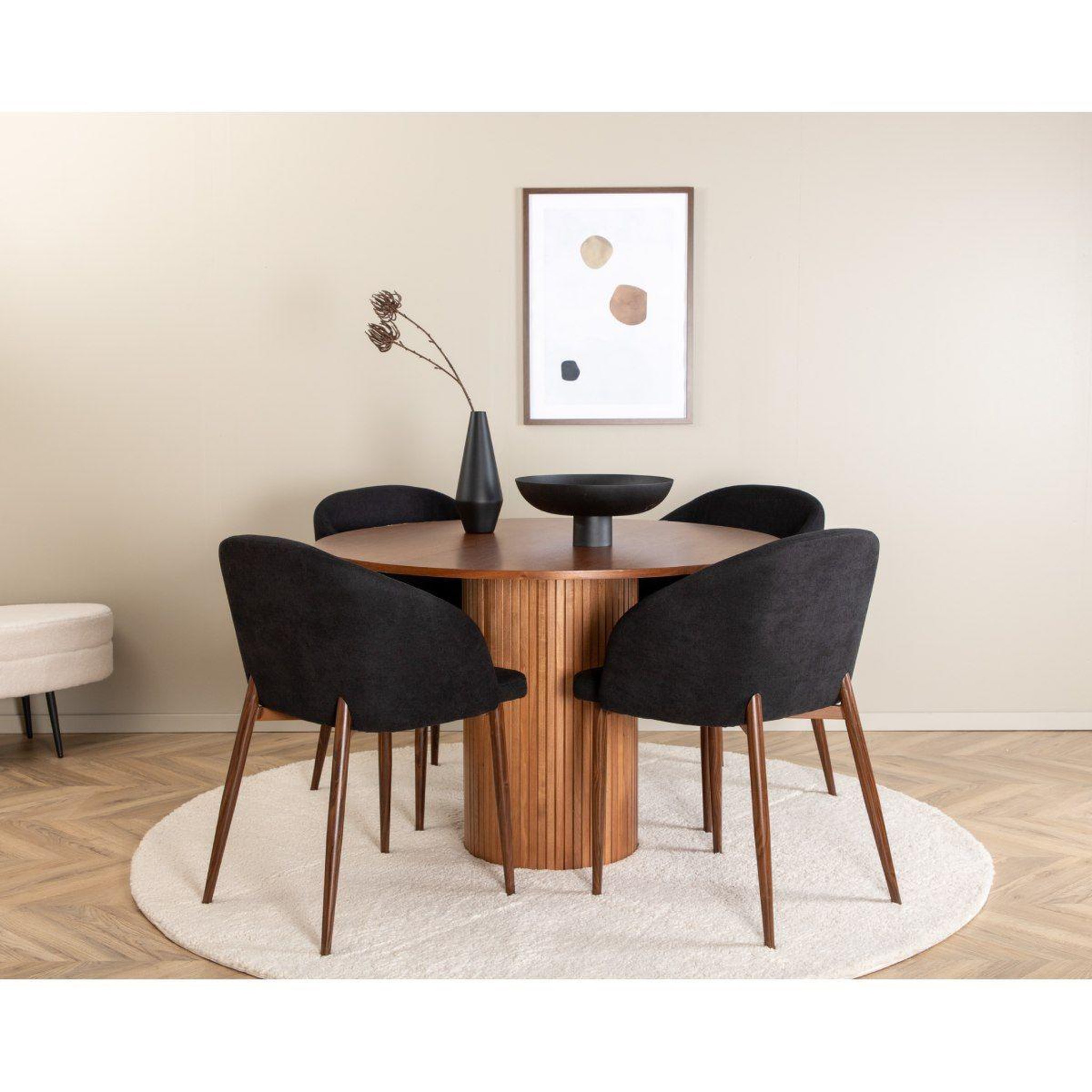 Voir la diapositive 6 : Paris Prix Table à manger ronde  bianca  110cm noyer
